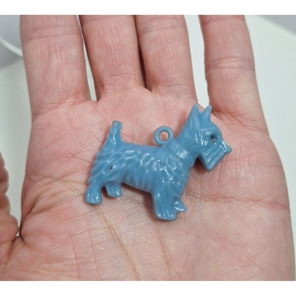 Blue Plastic Terrier Dog Vintage Charm Pendant Jewelry W Collar Scottish Westie - Picture 12 of 12